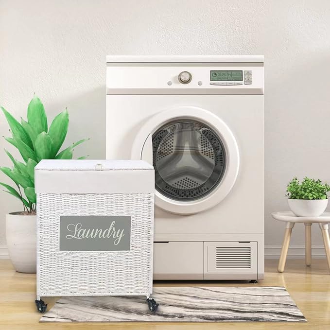 Mxfurhawa Laundry Basket, Heavy Duty Cotton Liner Laundry Storage Hamper with Handles, Collapsible Clothes Wire Basket Organizer Laundry Bag (2PCS-89WE-H)