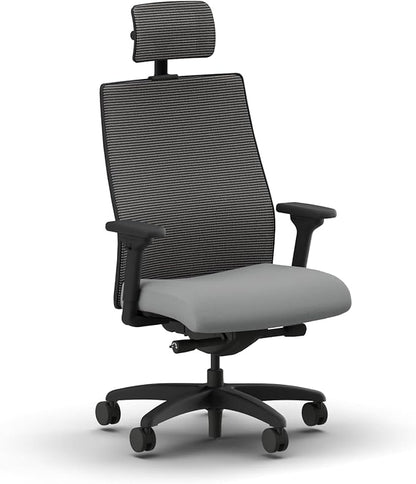 HON Ignition 2.0 Big and Tall Office Chair with Headrest, 450lbs Weight Capacity, Extra Wide Seat, Tilt Recline, Swivel Wheels, Heavy Duty Office Chair, Comfortable for Long Hours, Black Frame, Ash