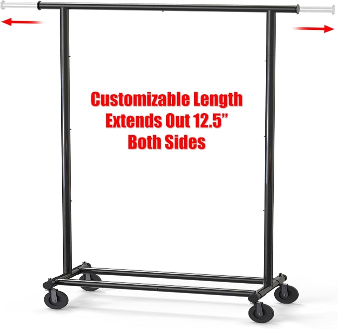 Simple Houseware Heavy Duty Clothing Garment Rack, Holds Up to 150 lbs, 42 to 67 Inches Extendable Rod, Black