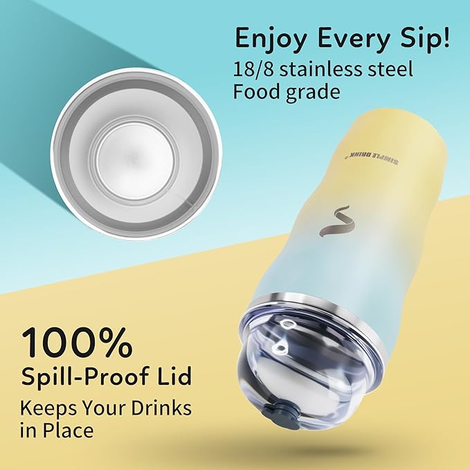 20Oz Insulated Tumbler With Straw And Lid,Spill Proof Tumbler for Iced Coffee And Hot Beverage, Double Wall Vacuum Travel Mug,Stainless Steel Straws for Tumbler,Yellow