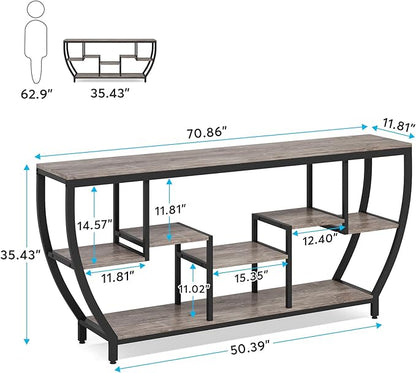 Tribesigns 70.9 Inch Long Sofa Table with Shelves, Rustic Console Table with Storage, Industrial Entryway Table TV Stand, Behind Couch Table Accent Tables for Living Room, Hallway, Foyer, Grey