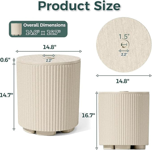 Outdoor Umbrella Stand with Hole, in Pool Umbrella Stand with Weighted Water Filled Bladder, Fluted Vertical Ribbed Design, All Weather Umbrella Side Table Base, Patio Umbrella Base, Beige