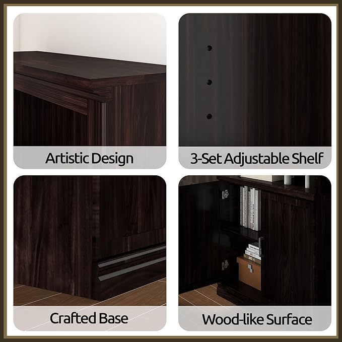 70 Inch Tall Bookcase with Doors, Library Office Bookshelf with Adjustable Shelves, Floor Standing Book Cabinet Shelves for Living Room Bedroom with Anti Tipping Kit, Dark Cherry Finish