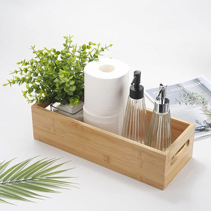 Toilet Tank Paper Basket for Back of Tank Top, Bamboo Bathroom Storage for Organizing (15 x 6 x 4 inch)
