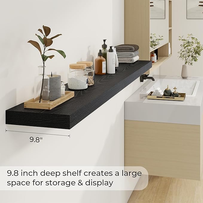 Dreamland 72 Inches Floating Shelves for Wall, 9.8" Deep Long Floating Shelves Set of 1, Large Display & Storage Shelf, Wall Shelf for Bathroom Bedroom Living Room Kitchen Office, Black