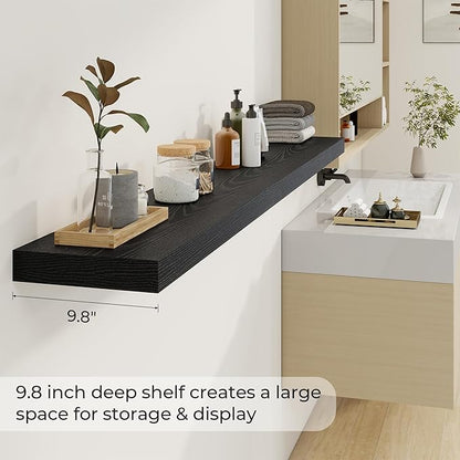Dreamland 72 Inches Floating Shelves for Wall, 9.8" Deep Long Floating Shelves Set of 1, Large Display & Storage Shelf, Wall Shelf for Bathroom Bedroom Living Room Kitchen Office, Black