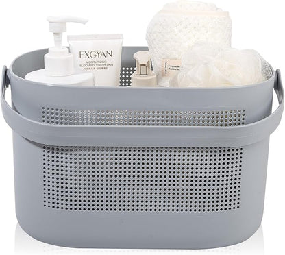 UUJOLY Plastic Storage Baskets with Handles, Shower Caddy Shelf Organizers Basket for Bathroom, Kitchen, Dorm Room, Gray