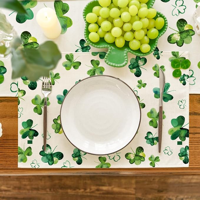 Artoid Mode Lucky Shamrock St. Patrick's Day Placemats Set of 6, 12x18 Inch Seasonal Spring Table Mats for Party Kitchen Dining Decoration