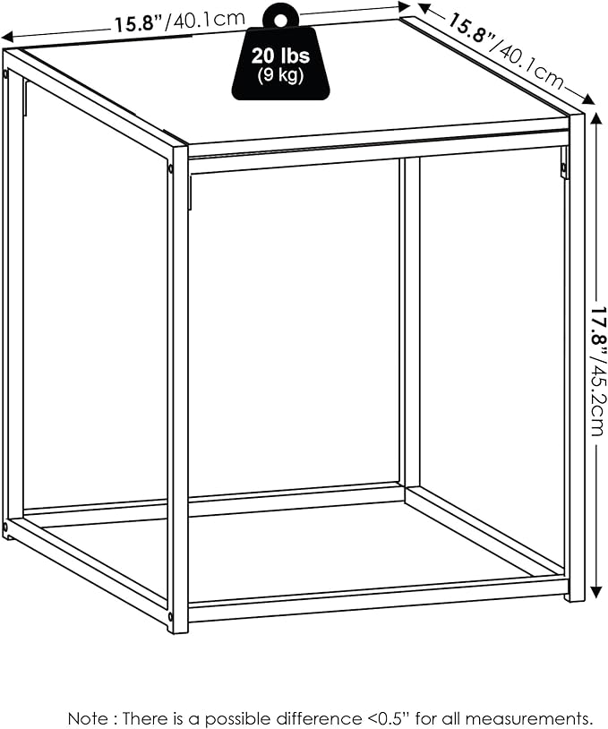 Furinno CAMNUS Side Table, Modern End Table with Metal Frame, Square Open Frame Night Stand, Bedside Table, Easy Assembly, for Living Room, Bedroom, Solid White