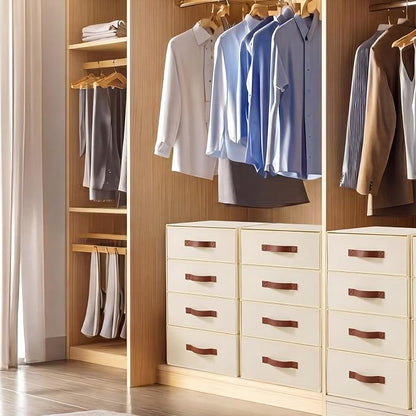Windyun 4 in 1 Stackable Storage Drawers Closet Organizer with Dividers for Socks Underwear Bras Scarves Ties Large Dresser Organizer Bins Foldable Clothes Storage Boxes, 12 x 15 x 6 Inch(Beige)