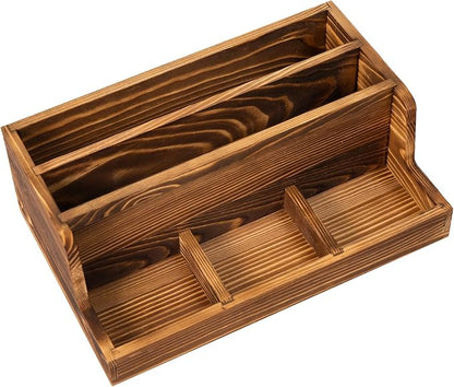 Rustic Brown Wood Mail Organizer Stationery Sorter Letter Holder Office Supply Storage Caddy 2 Slots 3 Trays Desktop Envelope Document Notepad Countertop Daily Accessories Table Home Entryway
