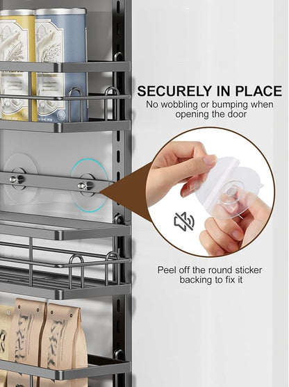 Delamu 9-Tier Over the Door Pantry Organizer, Adjustable Pantry Door Organizers and Storage, Metal Hanging Basket Wall Spice Rack Seasoning Organizer, Door Organizer Kitchen Bedroom Bathroom,12"Black