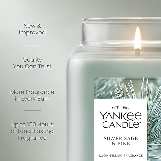 Yankee Candle Silver Sage & Pine, Christmas Scented Candle, 22oz Large Jar with up to 150 Hour Burn Time, Giftable