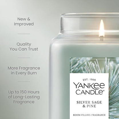 Yankee Candle Silver Sage & Pine, Christmas Scented Candle, 22oz Large Jar with up to 150 Hour Burn Time, Giftable