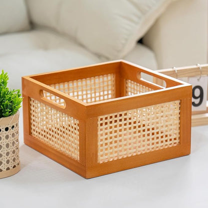 JLKIMZVO Wood Frame Storage Basket Storage Cubes Basket Organizer for Home and Office Closet（size：Middle