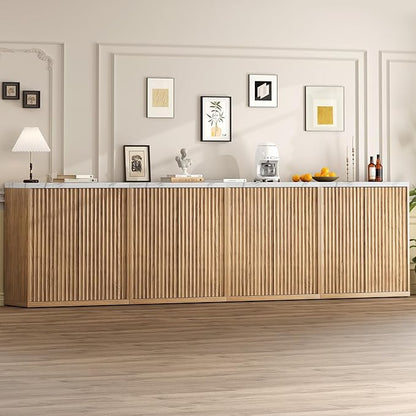 31” Sideboard Cabinet with Storage, Fluted Accent Cabinet with Adjustable Shelves, Modern Wood Credenza Cabinets with Pop-up Doors for Entryway Kitchen Living Room Hallway, Faux Marble Top 4pcs