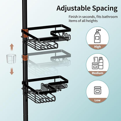 KEGII Shower Caddy Corner Tension Pole with Toothbrush Holder - Adjustable Corner Shower Organizer with Tooth Brush Holder, No Drilling Rustproof Bathroom Shelf Storage Rack, Fits 25-114.2 Inch