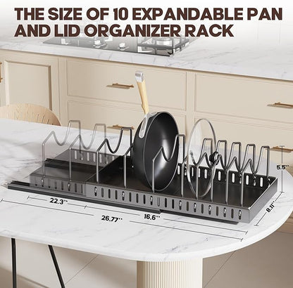 Pull Out Pots and Pans Organizer Under Cabinet, Expandable Sliding Lid Holder and Pan Rack for Kitchen, Slide Out Inside Cabinet for Pot Lid, Bakeware, Dishes, 10 Adjustable Dividers, 2 Pack Black