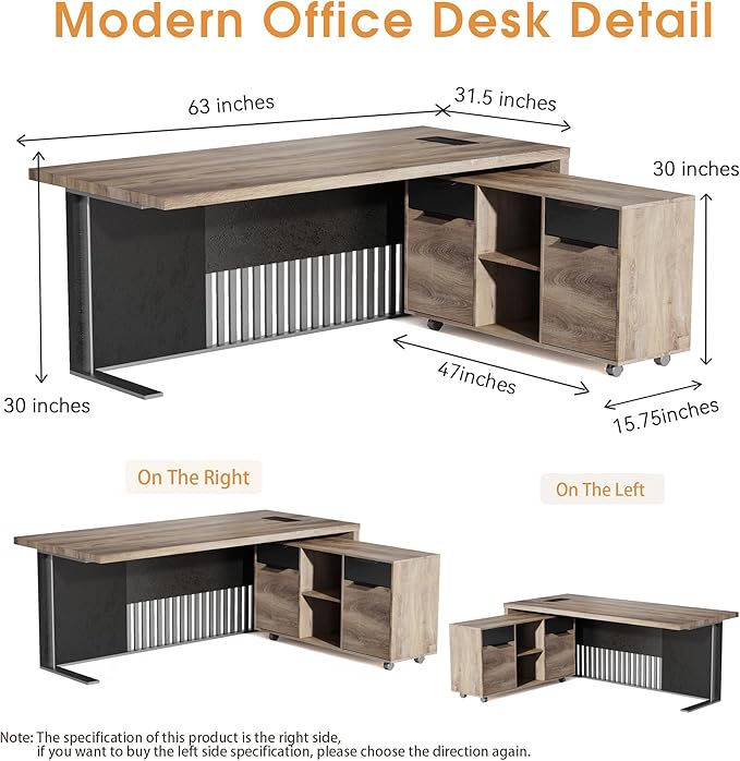SAINTCY 63 Inch Executive Office Desk,Modern Computer Writing Desk, Business Furniture Workstation, Big Computer Desk for Home Office,1.97IN Thick Desktop,Stainless Steels Sturdy Frame
