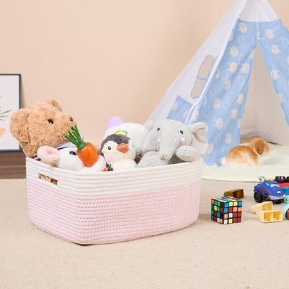 MiniArk Large Storage Baskets for Shelves, Closet Organizers Bins for Clothes Blanket Towels, Baby Nursery, Toy Baskets Box, Woven Rope Baskets, 17 x 13 x 7.5”, 3 Packs Woven Pink