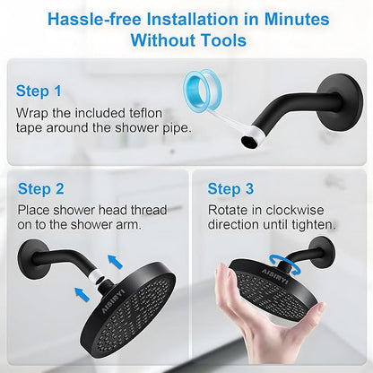 High Pressure Rainfall Shower Head, 6 Inches Luxury Modern Showerhead with Perfect Adjustable Replacement, Removable Restrictor, Easy Installation for Your Bathroom Shower Heads (Matte Black)