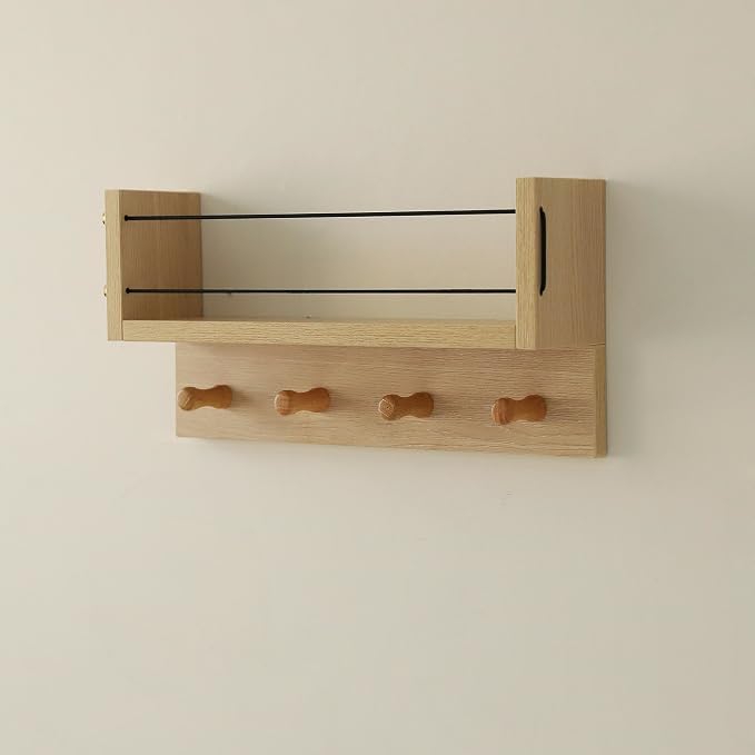 Entrance Coat Rack ，Coat Hooks, Wall-Mounted Wooden Hook Rack, Wall-Mounted Shelves are Very Suitable (Oak Color Finish-B-1)