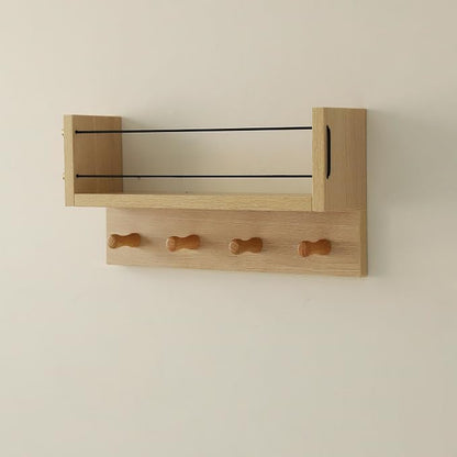 Entrance Coat Rack ，Coat Hooks, Wall-Mounted Wooden Hook Rack, Wall-Mounted Shelves are Very Suitable (Oak Color Finish-B-1)