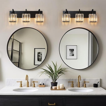 Modern Bathroom Vanity Light 3-Lights Plating Black Vanity Light Crystal Wall Light Bathroom Light Fixtures
