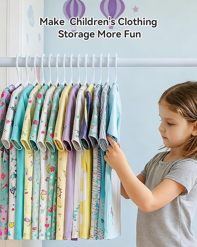Plastic Kids Hangers, Pack of 100, Ultra Slim Closet Hangers, Non-Slip, Space-Saving, Sturdy, 14" W x 7" H (for Children Aged 7-12 Years), Light Blue, UAPY07100L