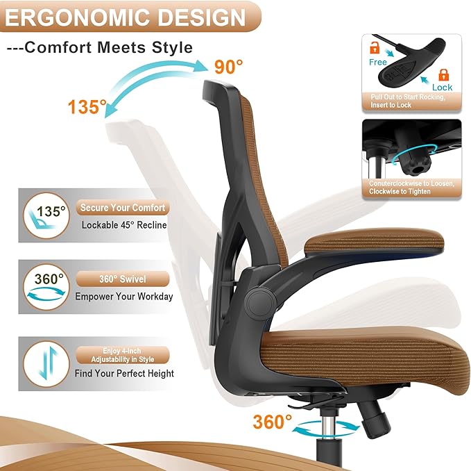 Ergonomic Office Desk Chair with Waterfall Seat and S-Shaped Back for Lower Back & Leg Pressure Relief, Comfortable for 8+ Hours Sitting