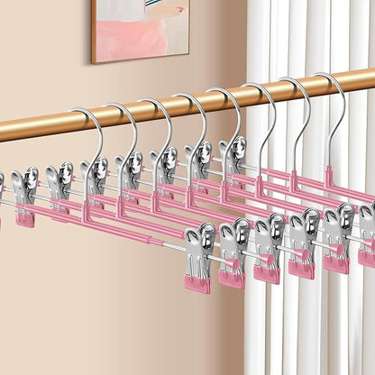 14Inch 30PACK Pants Hangers with Clips Adjustable Skirt Hangers for Women Metal Non-Slip Trousers Hanger Heavy Duty Space Saving Clothes Hanger for Shorts,Jeans,Pink
