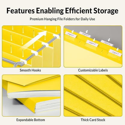 SUNEE Hanging File Folders, 25 Pack Letter Size Hanging File Folders with 1/5-Cut Tabs, Ideal for Home and Office Organization and Papers Classification,Yellow
