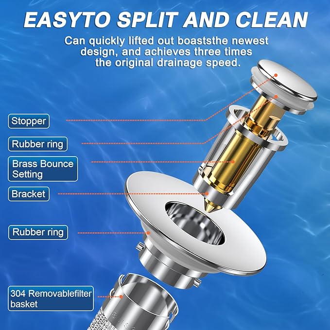 Sink Stopper Hair Catcher, Pop-up Sink Drain Strainer with Removable Stainless Steel Strainer Basket Hair Catcher, Bathroom Sink Strainer for Bathroom Sink Stopper Replacement (2, Silver)