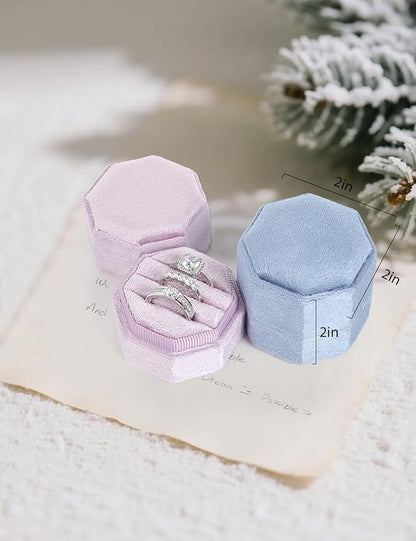 Velvet Ring Box, 3 Slots Wedding Ring Box, Vintage Octagon Premium Jewelry Display Holder Gift Box with Detachable Lid for Engagement Wedding Box Keepsake Box Bridal Photo