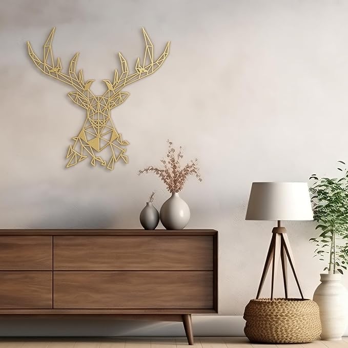 SIGNLEADER Metal Wall Art Decor Deer Head Antlered Animal Modern Abstract Wall Sculpture Hangings Home Decoration for Living Room, Bedroom, Bathroom, Kitchen, Outdoor - 36" Gold
