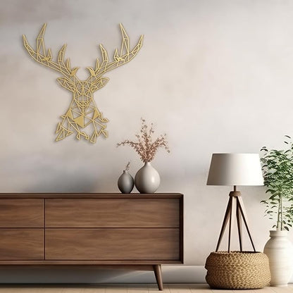 SIGNLEADER Metal Wall Art Decor Deer Head Antlered Animal Modern Abstract Wall Sculpture Hangings Home Decoration for Living Room, Bedroom, Bathroom, Kitchen, Outdoor - 36" Gold