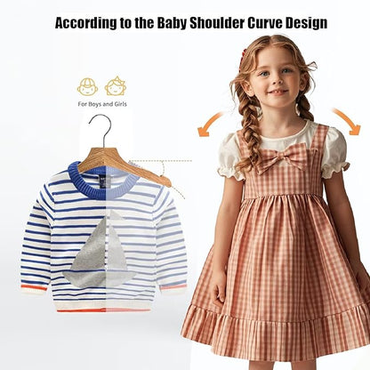 Natural 12.7" Ultra-Thin Wooden Children Closet Clothes Hangers 24PCS Wood Baby Kids Coat Hangers for Infant Toddler Newborn Jumpsuit Pants Skirts Jeans Space Saving Heavy Duty Durable Hangers