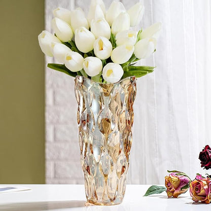 CEMABT Amber Glass Vase for Centerpieces, 9.4-inch Height, 5.1-inch Opening Width, 3.4 lbs Weight, Unbreakable, Suitable for All Kinds of Flowers, Modern and Elegant