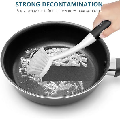SetSail Dish Brush Set of 3 with Bottle Brush, Dish Scrub Brush with Long Handle Deep Cleaning Handle Brush with Scraper Tip for Kitchen Sink Dishes Bottle Cup Pot and Pans Tile Lines, Black