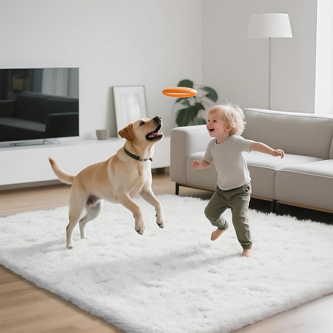9X12 Large Area Rugs for Living Room Bedroom,White Big Shag Rug for Bedroom Dorm,Soft Fluffy Indoor Carpet Plush Rugs for Living Room Home Decor (White, 9X12 Feet)