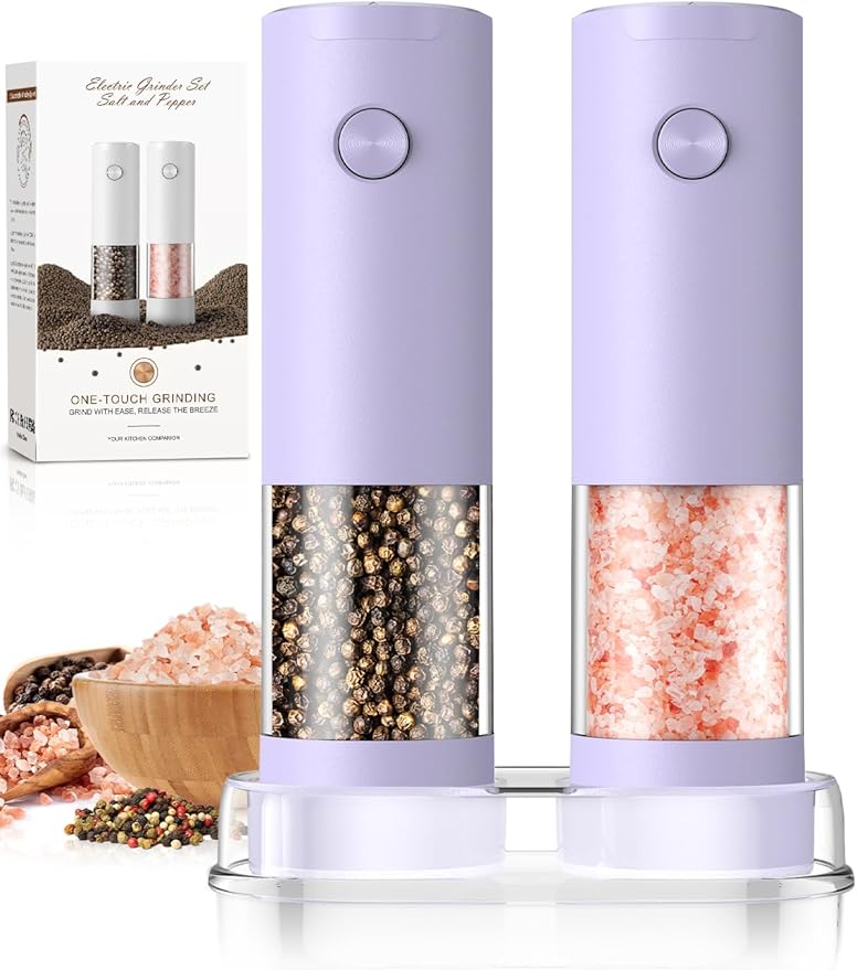 Salt and Pepper Grinder Set Gifts for Women Automatic Battery Pepper Mill Shakers Kitchen Accessories Cooking for Mom, Adjustable Coarseness Salt Pepper Shakers Family Gifts Ideas
