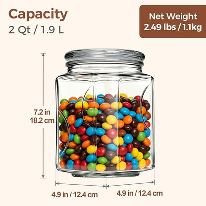 ComSaf 2 qt Glass Flour and Sugar Storage Containers Set of 2, Wide Mouth Half Gallon Square Airtight Pantry Jars with Lids, Thick Glass Kitchen Canisters for Cookies, Coffee, Snacks