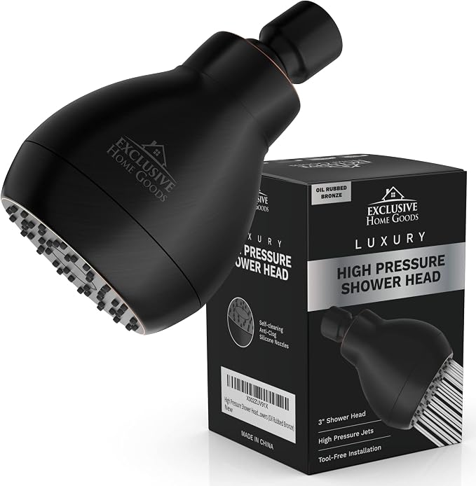 High Pressure Shower Head - Powerful Deluxe Bathroom Showerhead with Strong Spray Stream and Small Silicone Nozzles - Universal Fit Works with High and Low Water Flow Showers