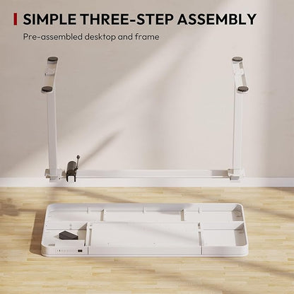 Standing Desk with Drawer, Electric Height Adjustable Home Office Desk with Storage & USB Ports, 55 inch White Wood Tabletop/White Frame