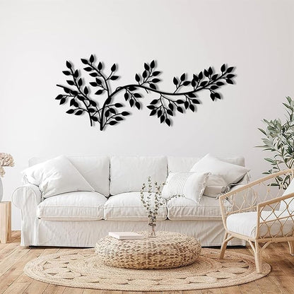 yumcake Metal Tree Leaf Wall Decor, Metal Tree Wall Art, Vine Olive Branch Leaf, Leafy Ivy, Leaves Hanging Wall Art, Branch Wall Decor for Living Room (Black, 59 x 25 inches / 150 x 64 cm)