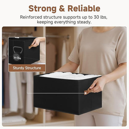StorageWorks Storage Baskets for Shelves, Foldable Fabric Closet Storage Bins with Handles, Clothes Organizer Laundry Baskets, Black, 3-Pack, Large