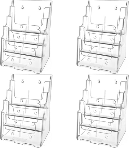 MaxGear Acrylic Brochure Holder 8.5 x 11 inch, 4 Tier Clear Literature Organizer Magazine Stand Display with Removable Divider for 4 x 9 inch Brochures, Pamphlet, Wall Mount or Countertop, 4 Pack