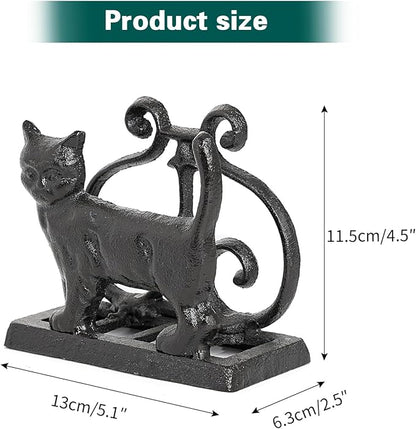 Sungmor Vintage Cast Iron Napkin Holder, Rustic Farmhouse Napkins Holder, Freestanding Table Napkins Stand, Lovely Cat Statue Decor Paper Napkin Rack, Home Restaurant Dining Table Square Napkin Holder