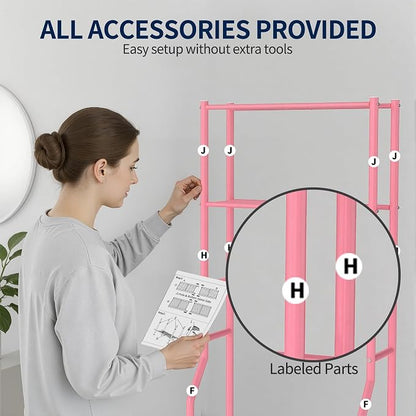 GloTika 3-Tier Over Toilet Storage Rack, Metal Over Toilet Bathroom Organizer Shelf, Freestanding Space Saver Storage Shelves for Bathroom/Laundry/Living Room (Pink)