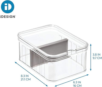iDesign Plastic Crisp Divided Fruit and Vegetable Storage with Easy to Grip Integrated Handles Designed to Keep Food Fresh Longer, 8.32" x 6.32" x 3.76", 2 Section